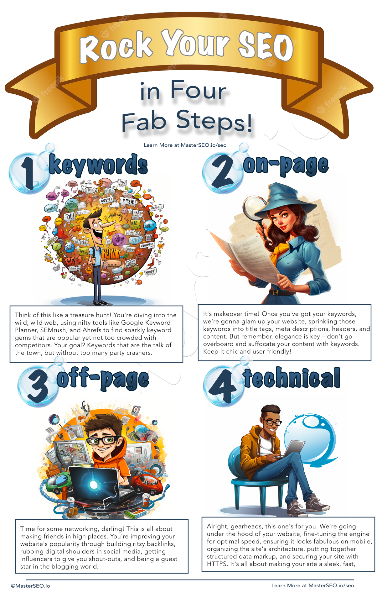 SEO Fundamentals - Rock Your SEO in Four Fab Steps infographic