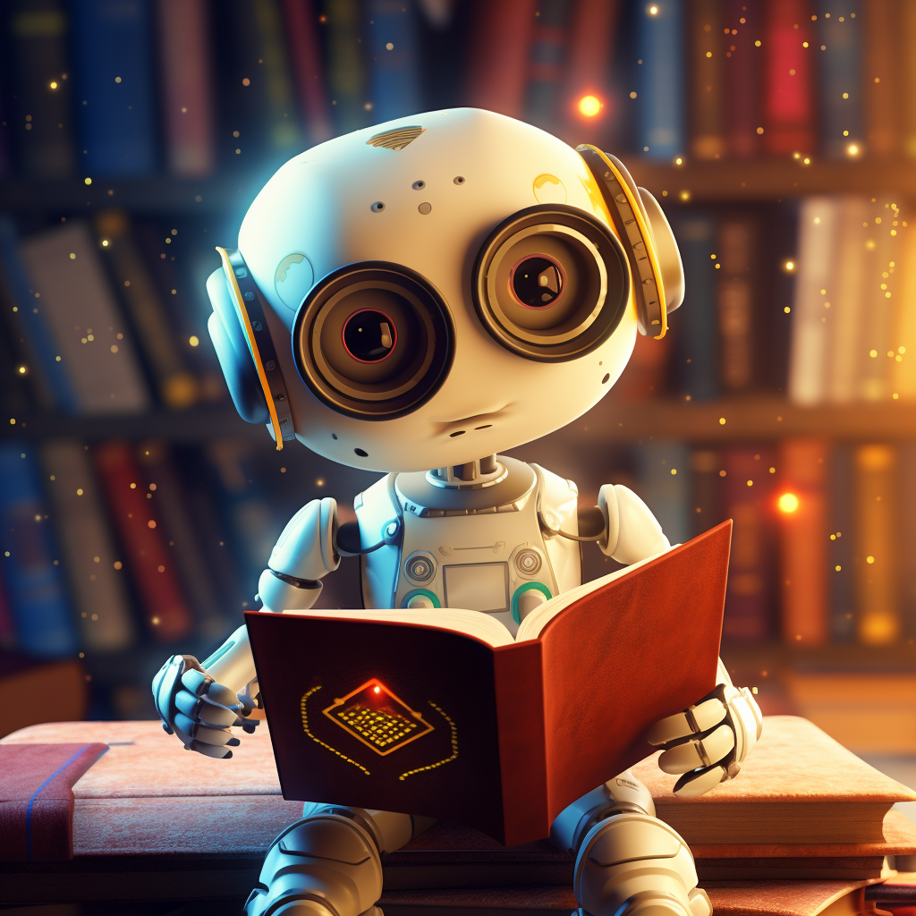 A robot reading a book showing the similarities between a book and a title tag